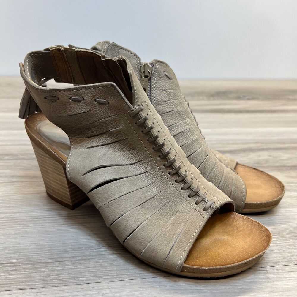 Miz Mooz Maddie Brown Leather Open Toe Heeled Sandals‎ Size 38 7.5-8